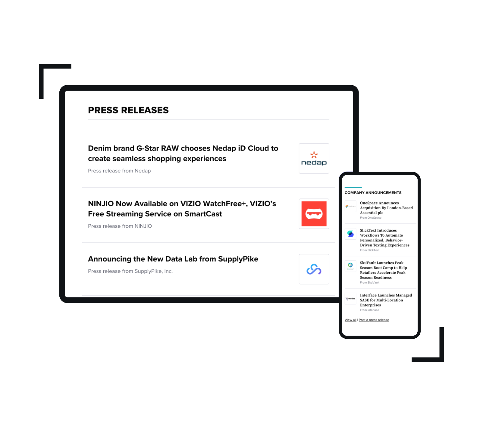 Preview of the tablet and mobile views of the Industry Dive press releases page.